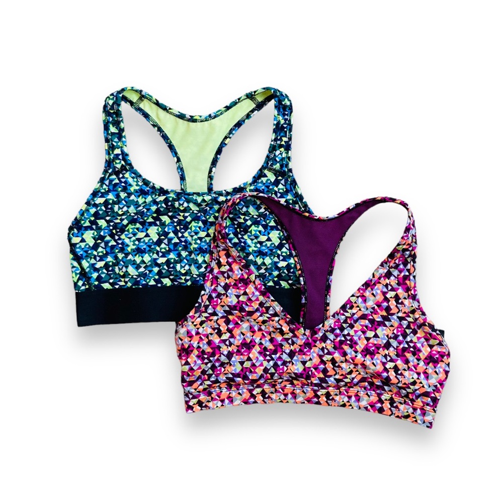 Victoria Sport Women's lot of pink & blue abstract print racerback sports bras